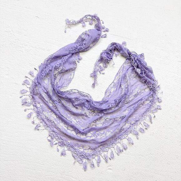 Lavender Lace Triangle Scarf Tassel Trim Boho Shawl Wrap - Picture 1 of 4